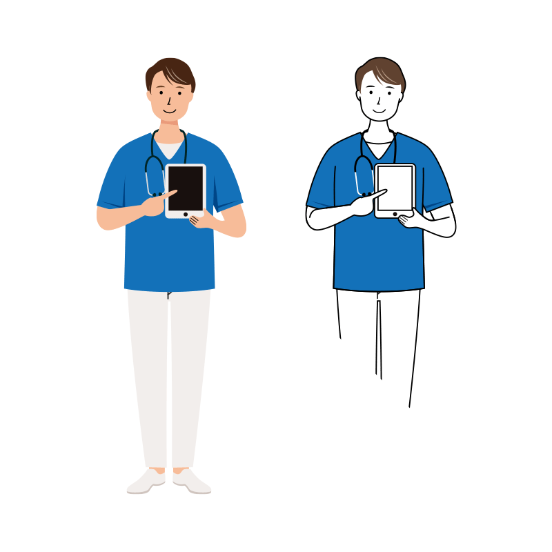 医療 イラスト - 看護師・男性・業務用タブレット・スクラブ