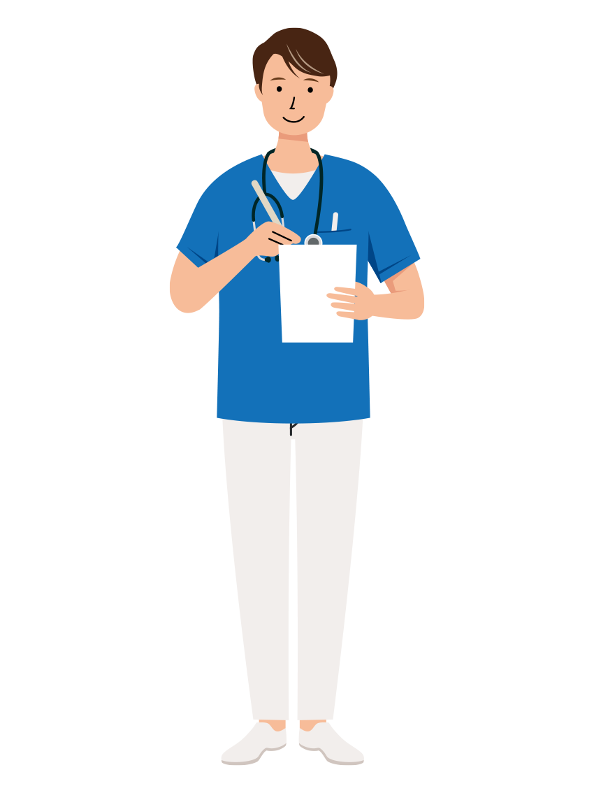 患者さんの意見をメモに取る男性看護師のイラスト