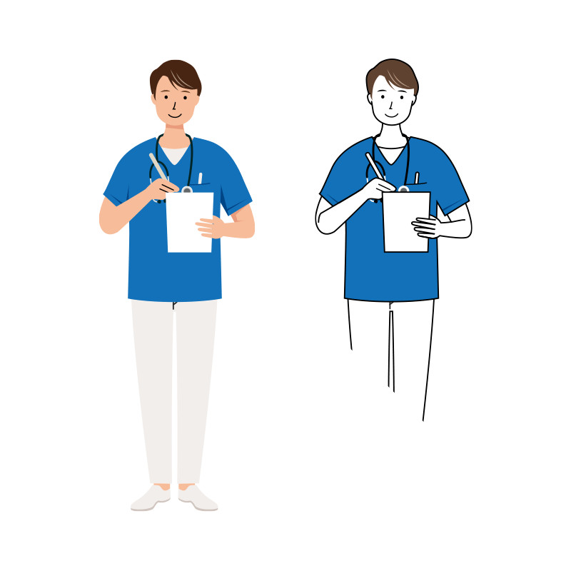 医療 イラスト - 看護師・男性・メモ・スクラブ