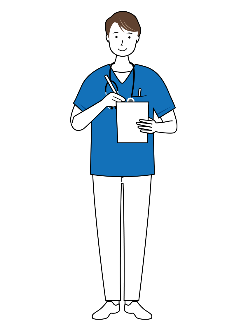 患者さんの意見をメモに取る男性看護師のイラスト