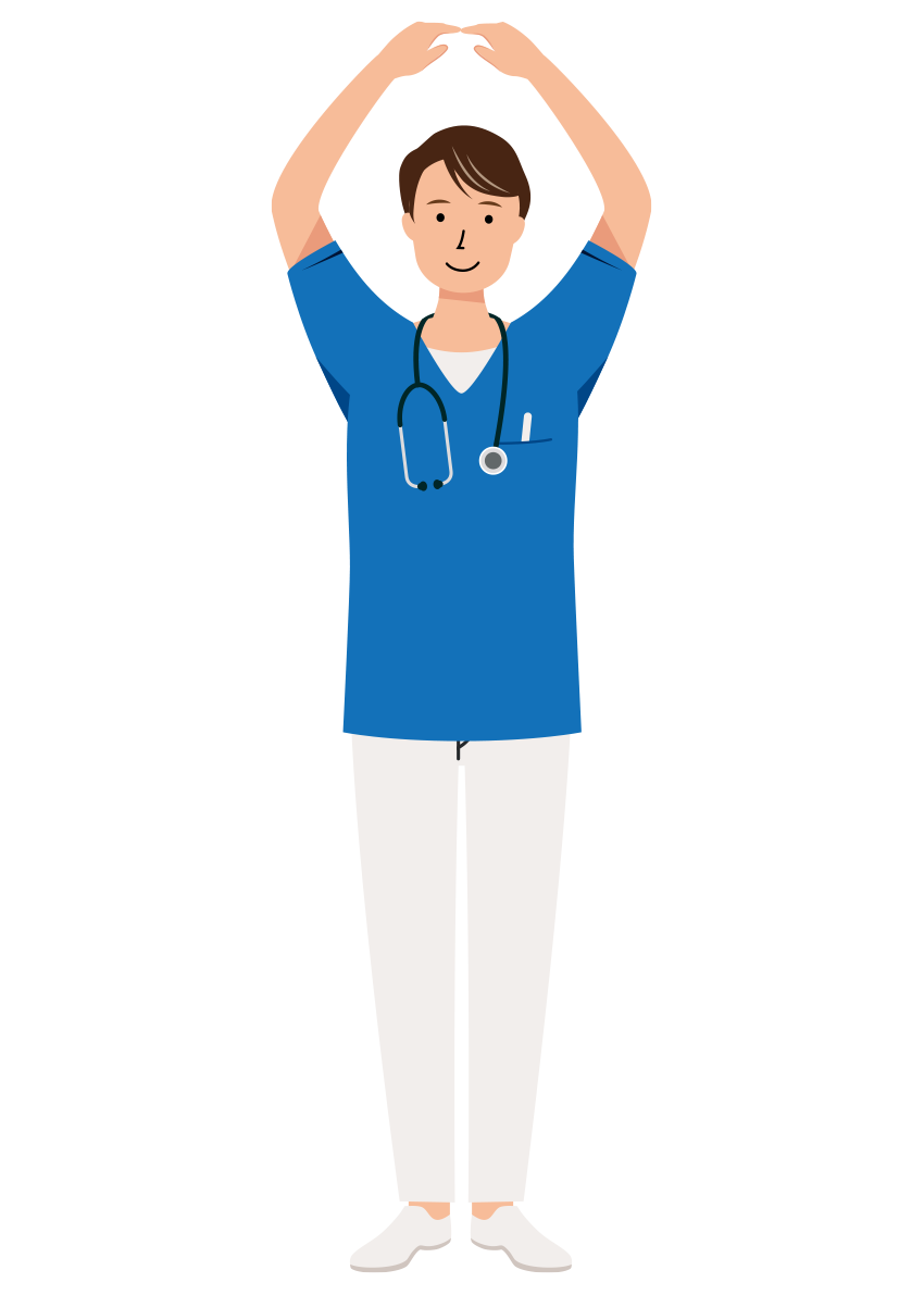 両腕を使いOKサインを出している男性看護師のイラスト