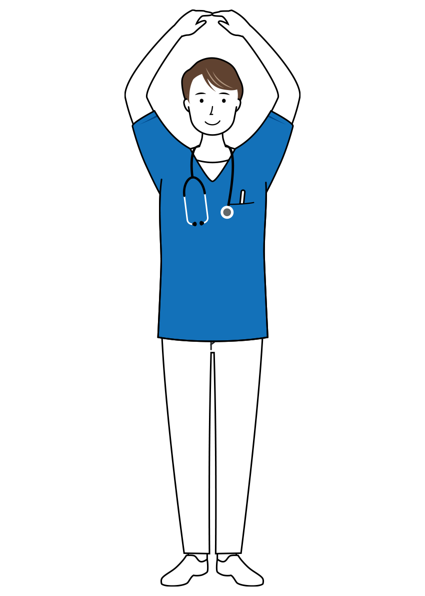 両腕を使いOKサインを出している男性看護師のイラスト