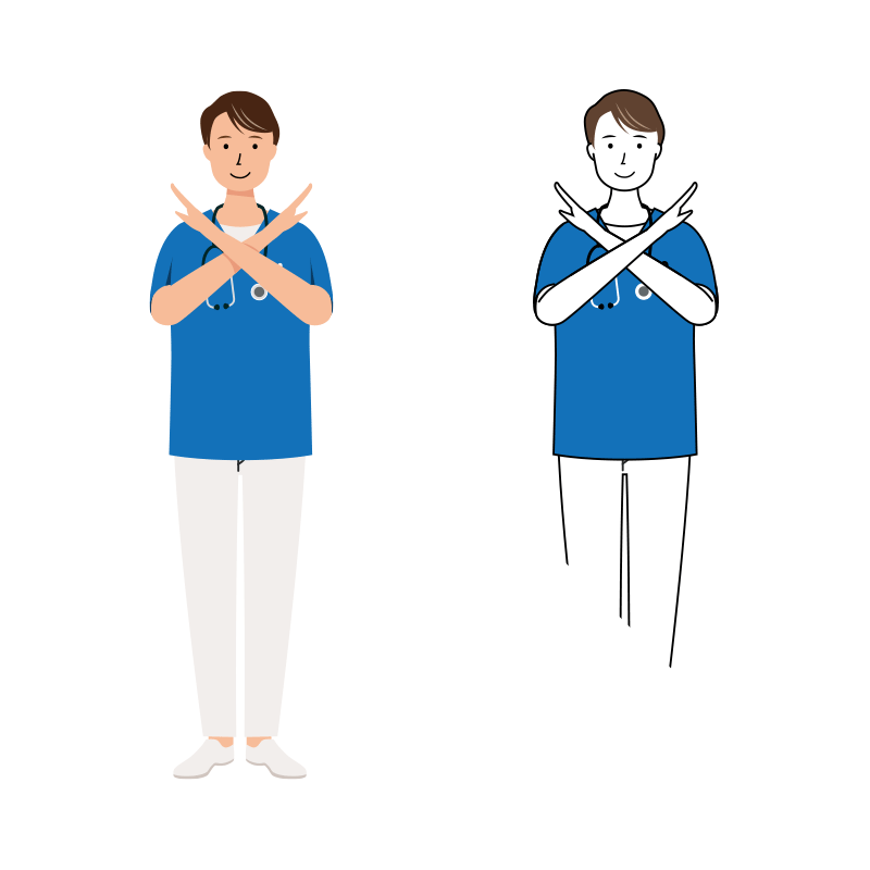 医療 イラスト - 看護師・男性・バツサイン・スクラブ