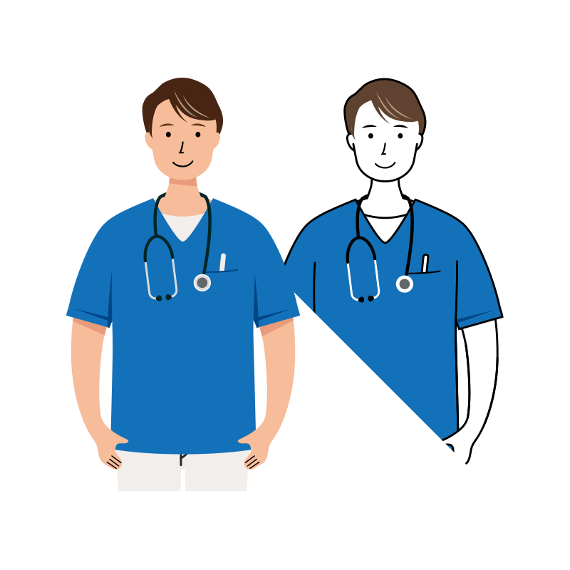 医療 イラスト - 看護師・男性・聴診器・スクラブ・上半身