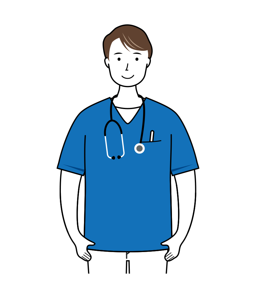 医療 イラスト - 看護師・男性・聴診器・スクラブ・上半身