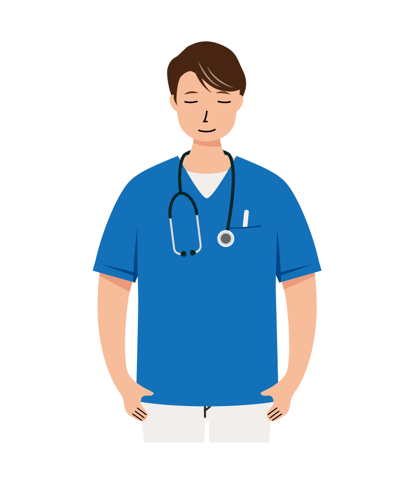 丁寧にお辞儀（会釈）をする男性介護士のイラスト（上半身）