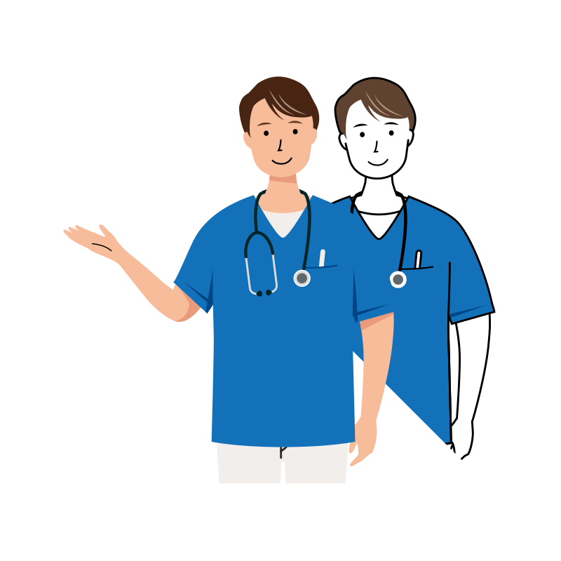 医療 イラスト - 看護師・男性・案内・スクラブ・上半身
