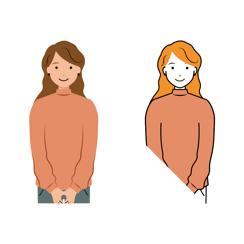 ウェーブヘアの女性のイラスト-上半身