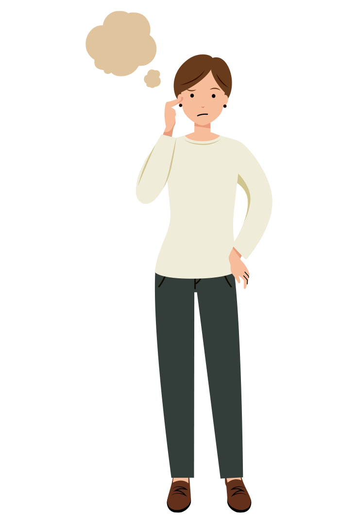 考え悩んでいる女性のイラスト