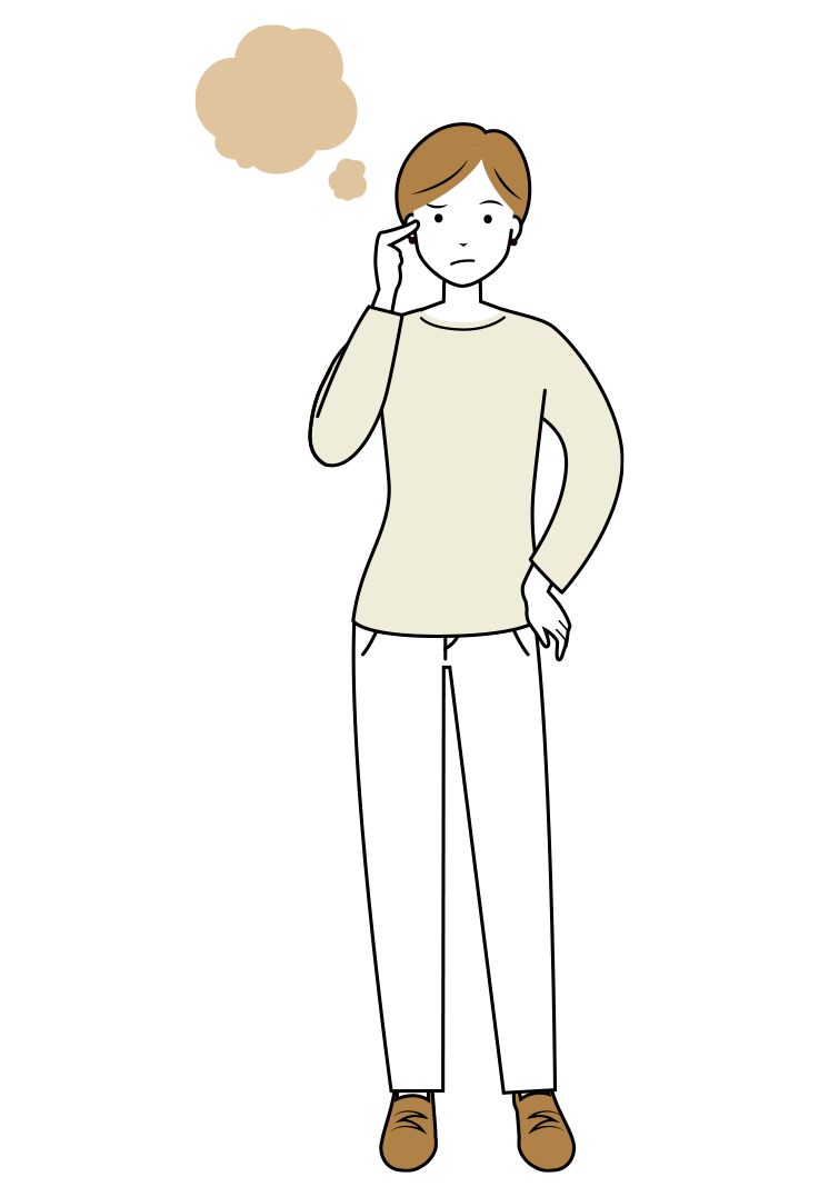 考え悩んでいる女性のイラスト