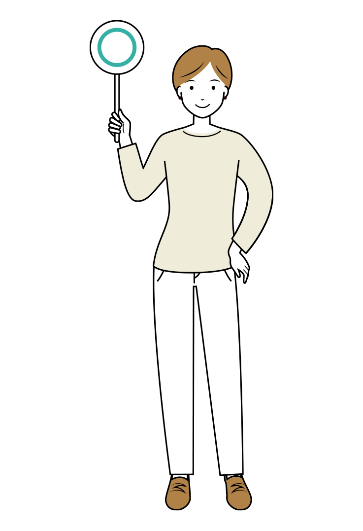 マルの札を上げる女性のイラスト