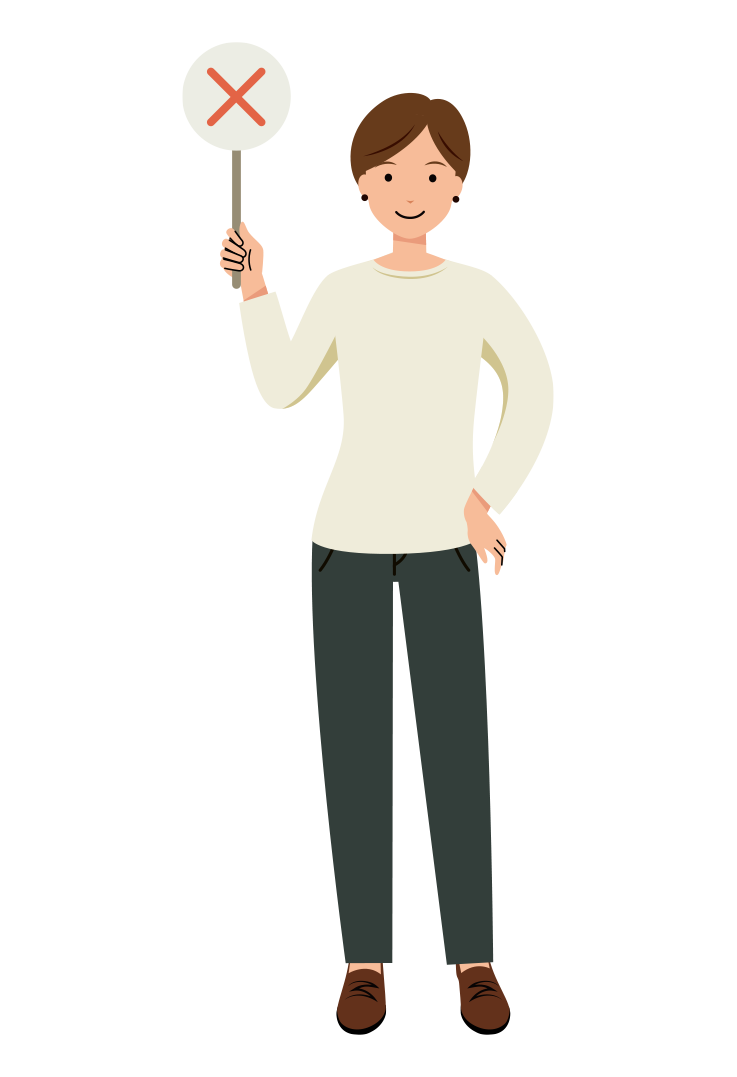 バツの札を上げる女性のイラスト