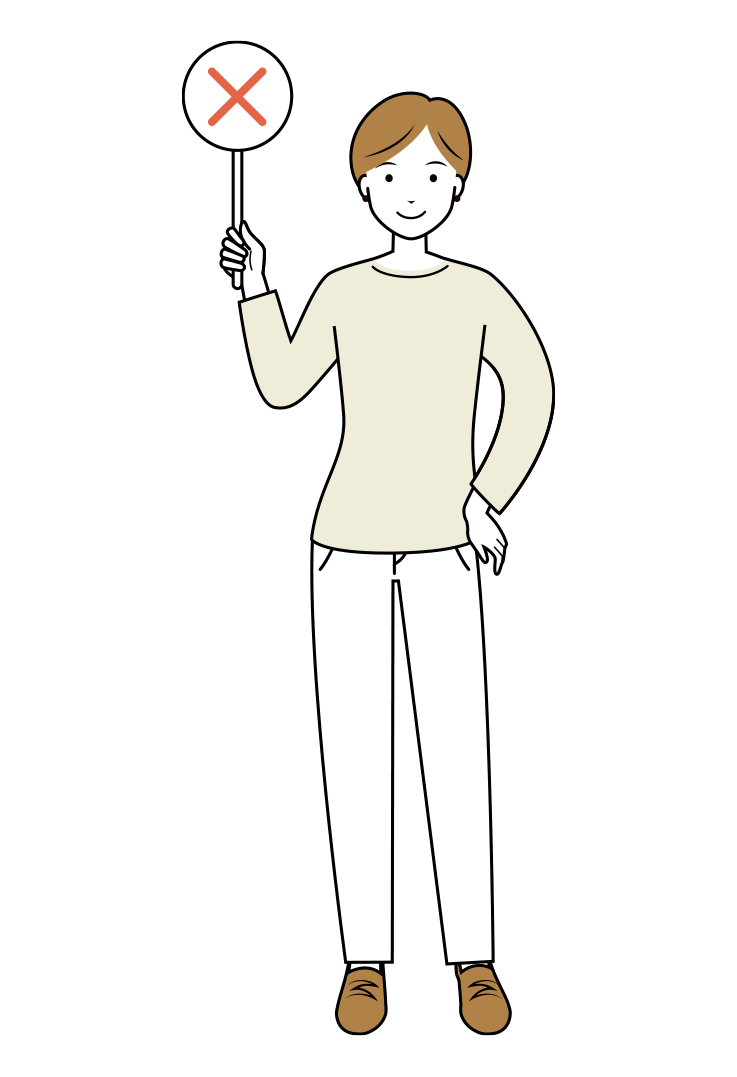 バツの札を上げる女性のイラスト