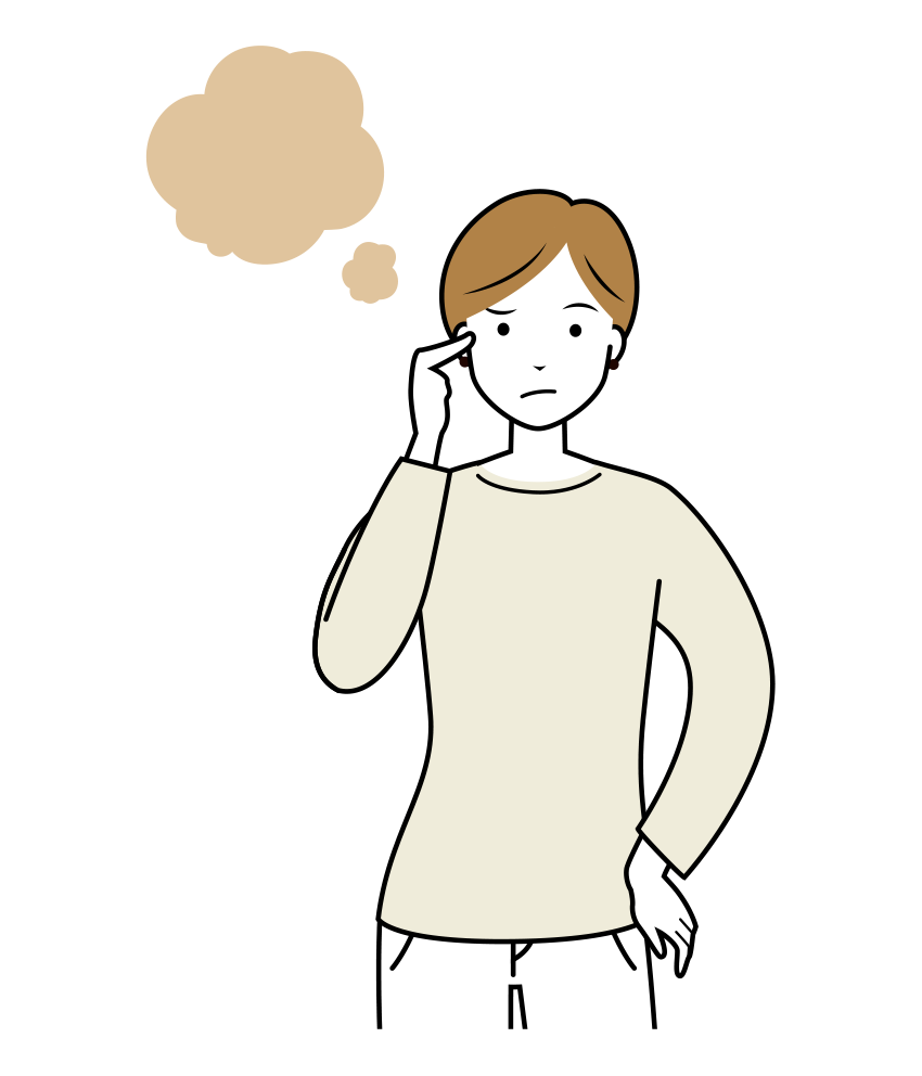 考え悩んでいる女性のイラスト-上半身