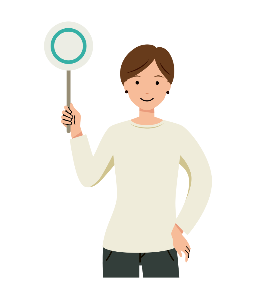 マルの札を上げる女性のイラスト-上半身