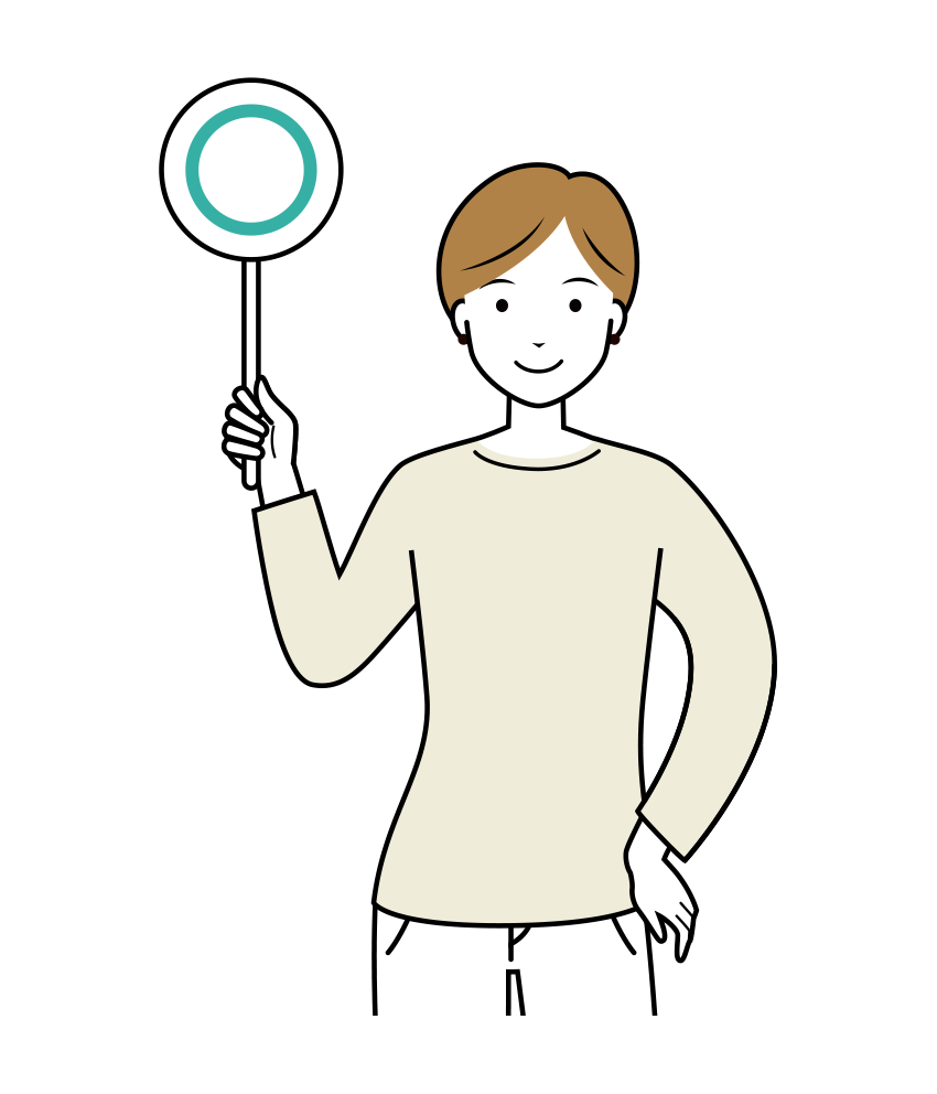 マルの札を上げる女性のイラスト-上半身