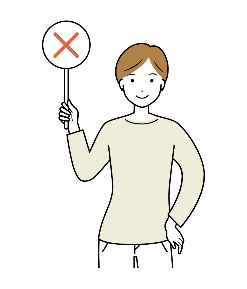 バツの札を上げる女性のイラスト-上半身