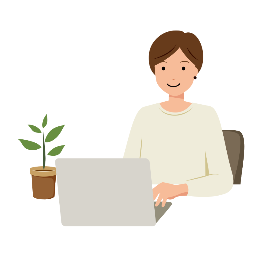 パソコンを使う女性のイラスト-上半身