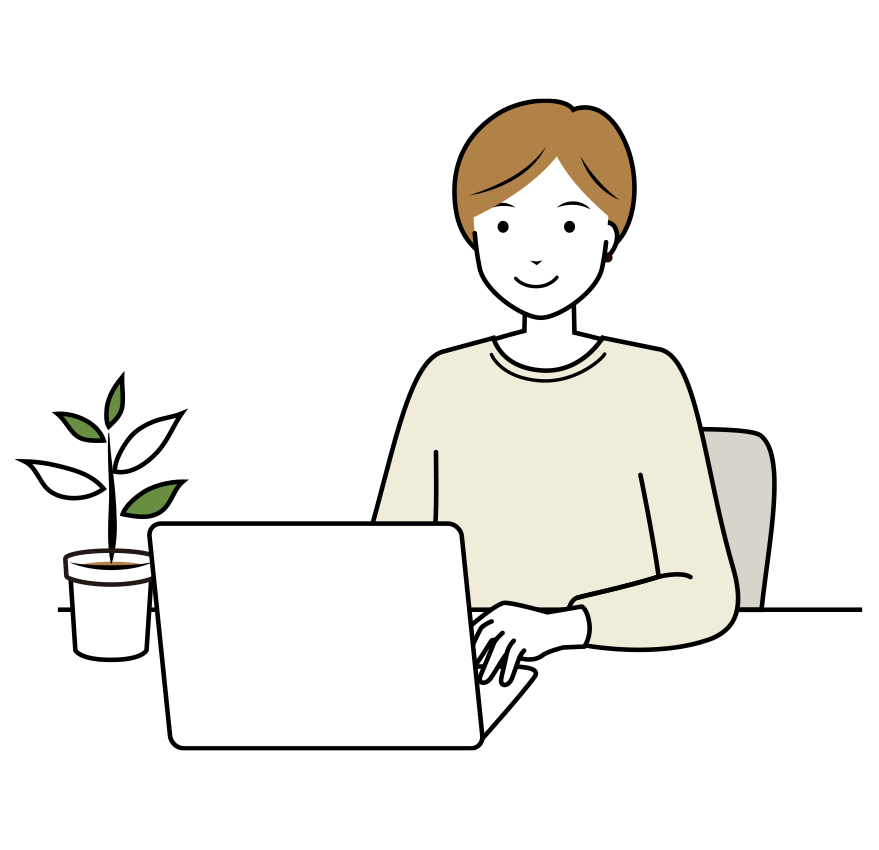 パソコンを使う女性のイラスト-上半身