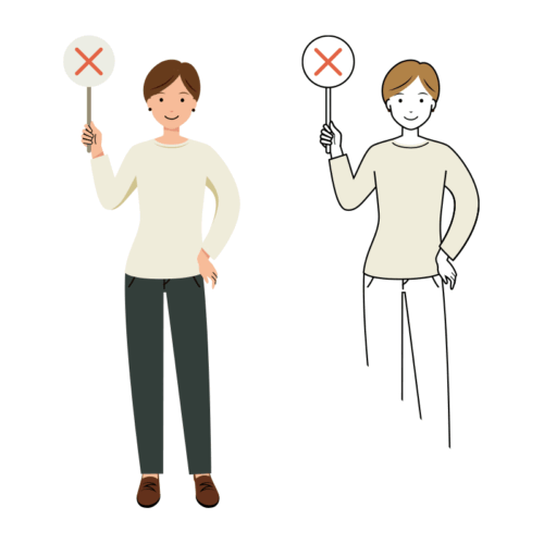 バツの札を上げる女性のイラスト