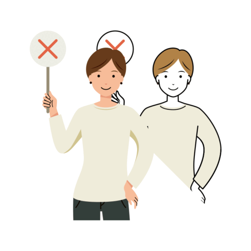 バツの札を上げる女性のイラスト-上半身