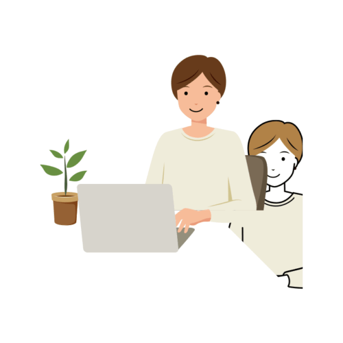 パソコンを使う女性のイラスト-上半身