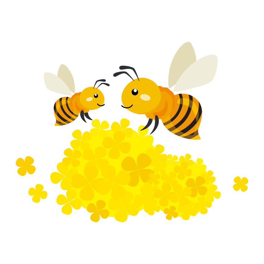 菜の花で遊ぶミツバチのイラスト
