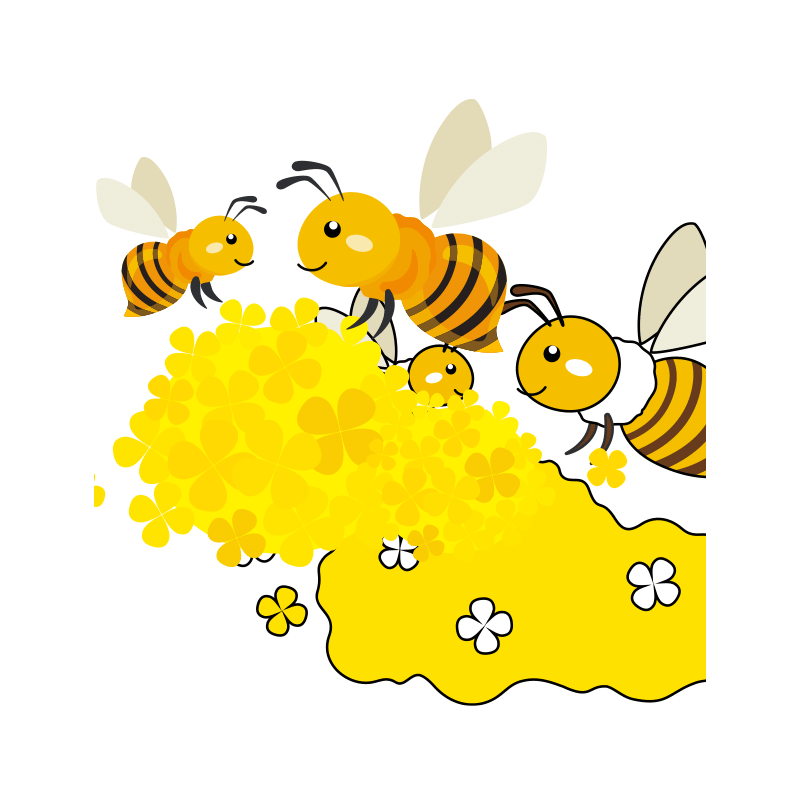 菜の花で遊ぶミツバチのイラスト