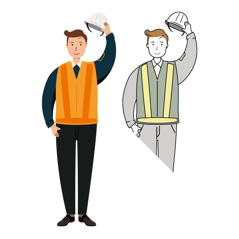 ヘルメットを取り挨拶をする交通誘導員のイラスト