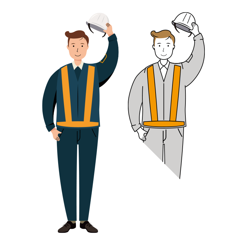 ヘルメットを取り挨拶をする紺色制服の交通誘導員のイラスト