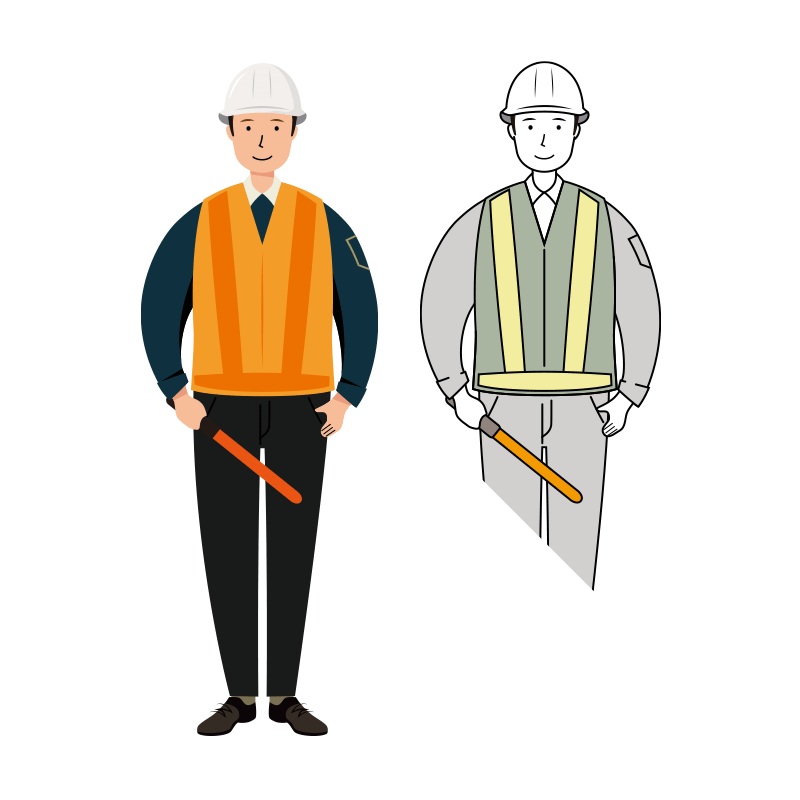誘導棒を持った交通誘導員のイラスト