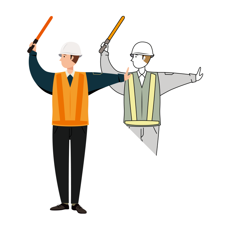 交通整理をする交通誘導員のイラスト