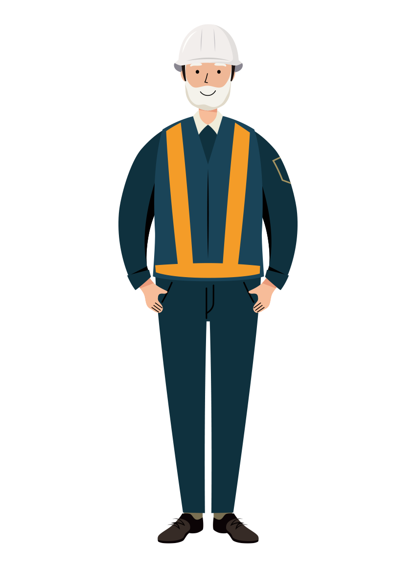紺の制服を着た交通誘導員のイラスト-男性年配者