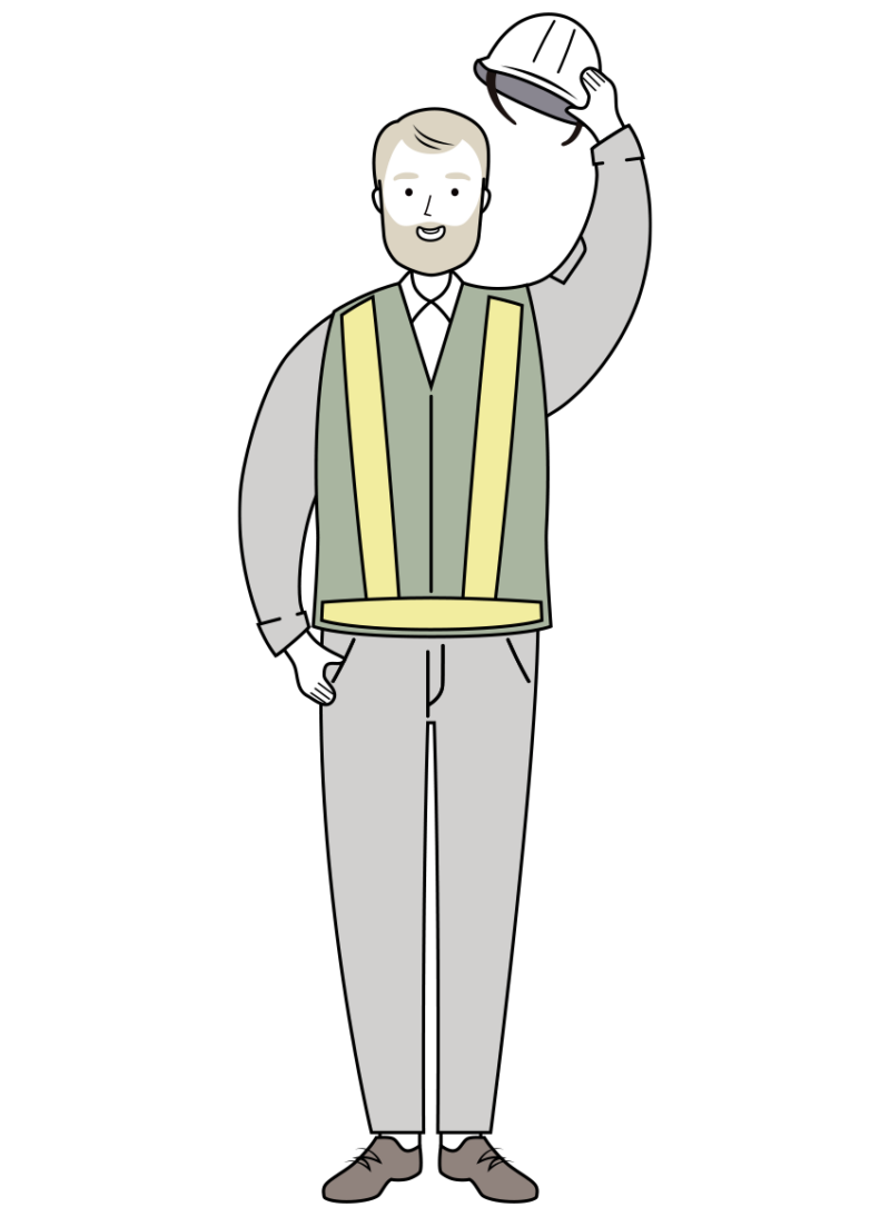 ヘルメットを取り挨拶をする交通誘導員のイラスト-男性年配者