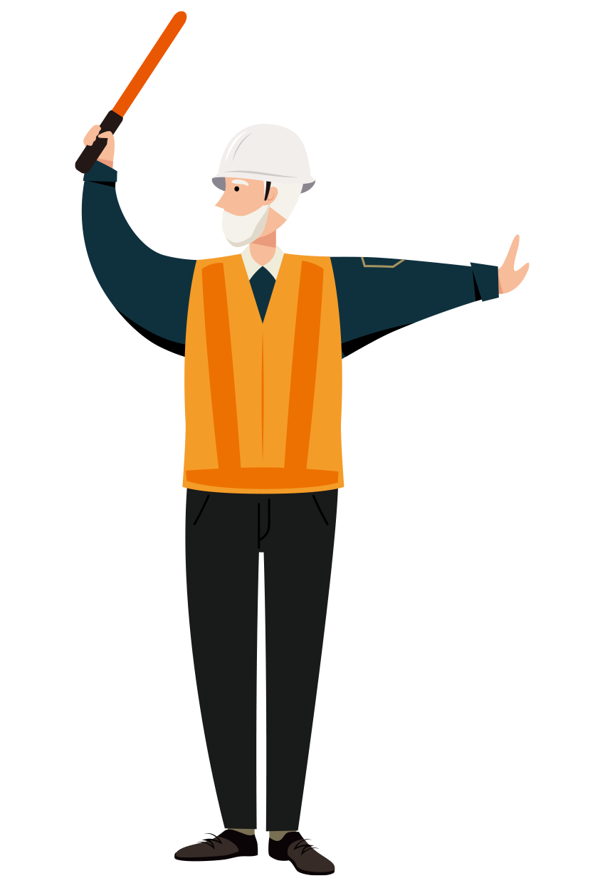 交通整理をする交通誘導員のイラスト-年配者