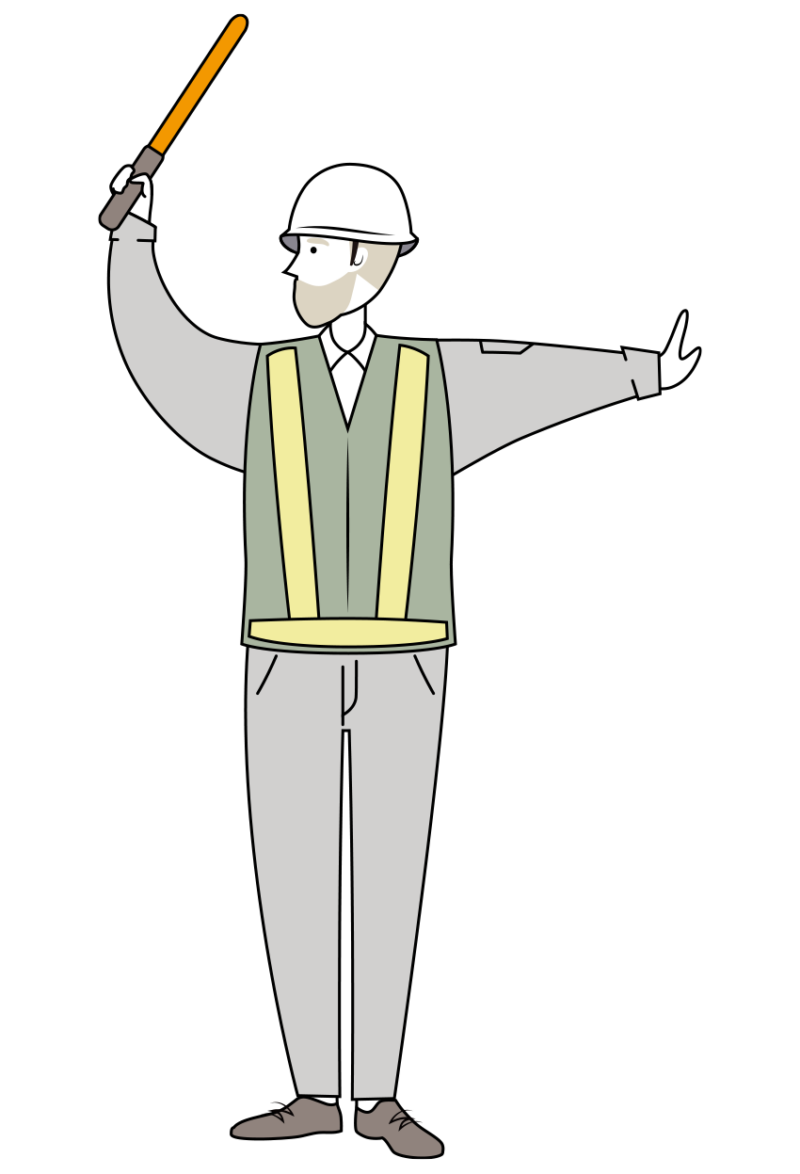 交通整理をする交通誘導員のイラスト-年配者