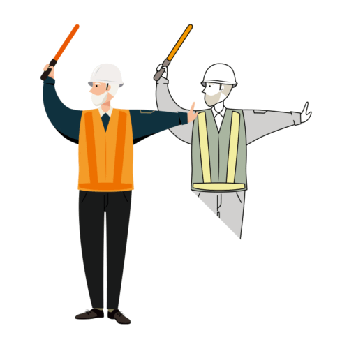 交通整理をする交通誘導員のイラスト-年配者
