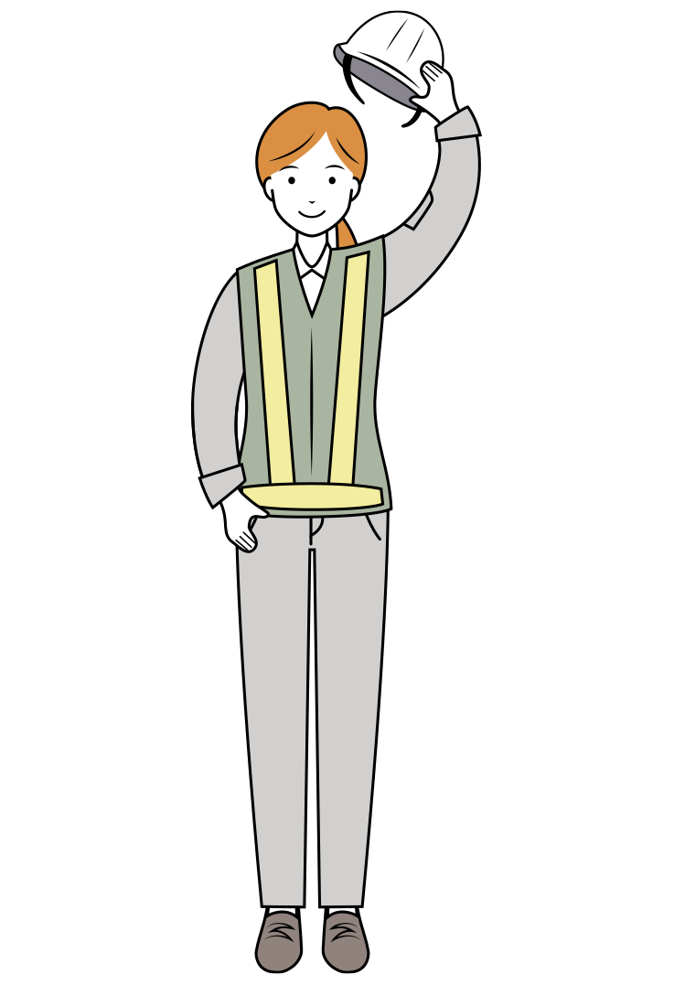 ヘルメットを取り挨拶をする交通誘導員のイラスト-女性