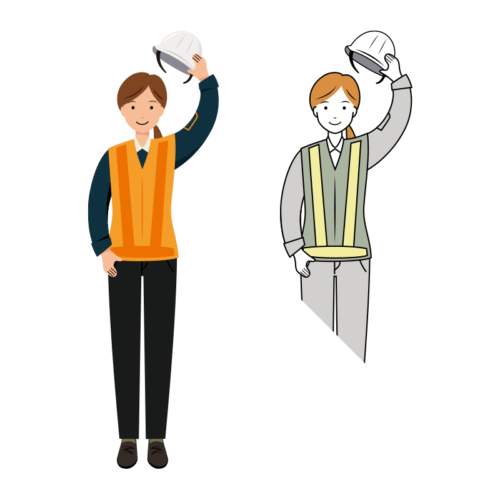 ヘルメットを取り挨拶をする交通誘導員のイラスト-女性
