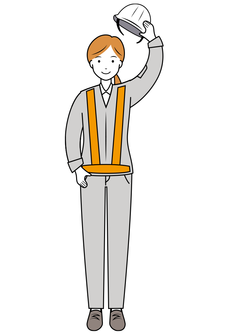 ヘルメットを取り挨拶をする紺色制服姿の交通誘導員のイラスト-女性