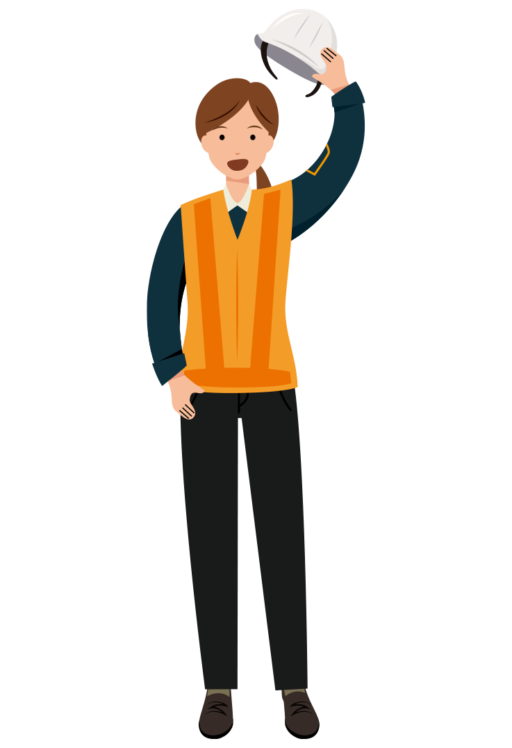 笑顔で挨拶をする交通誘導員のイラスト-女性