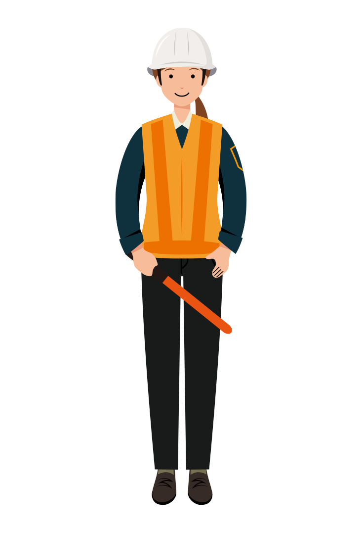 誘導棒を持った交通誘導員のイラスト-女性