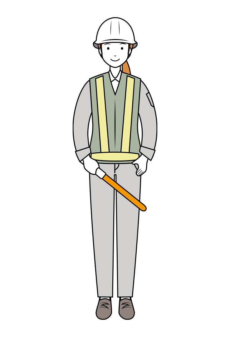 誘導棒を持った交通誘導員のイラスト-女性