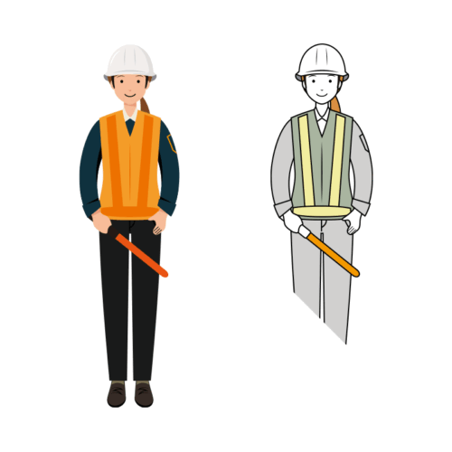 誘導棒を持った交通誘導員のイラスト-女性