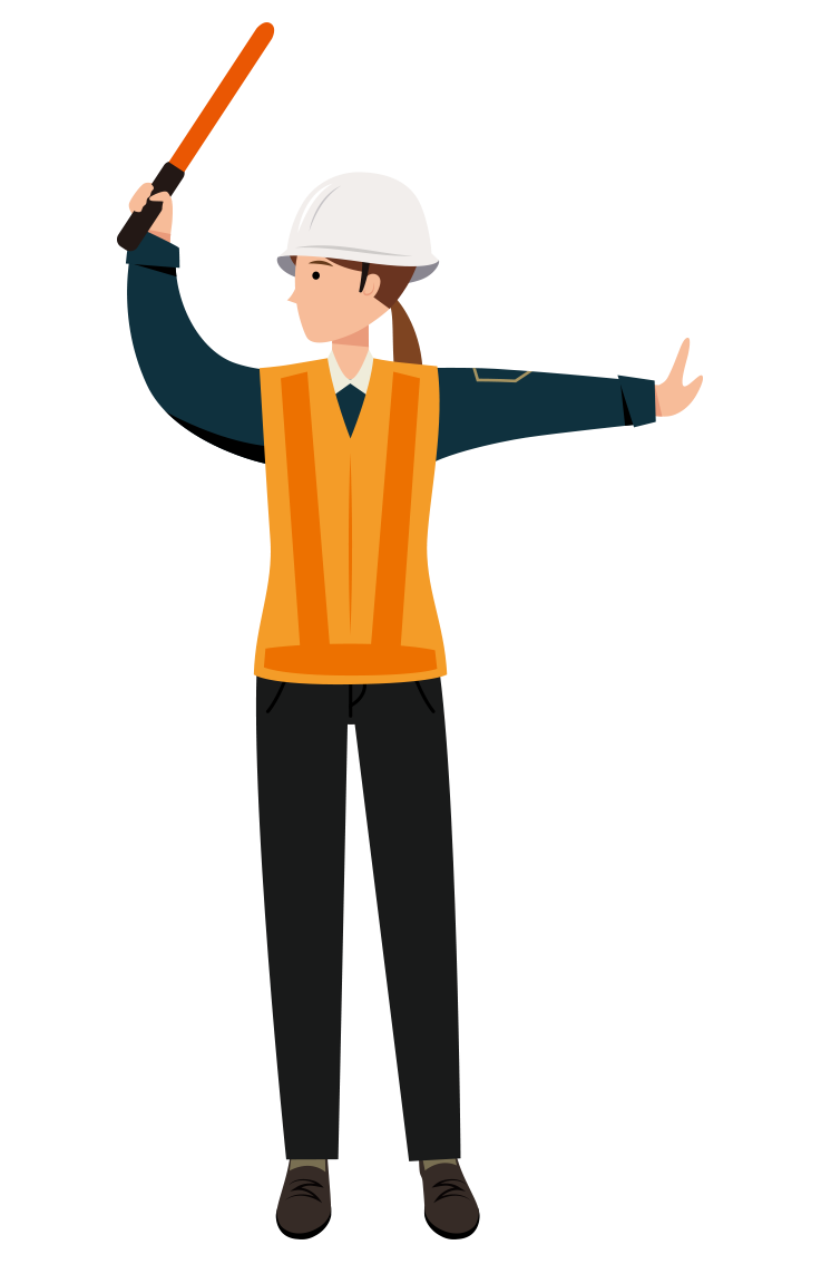 交通整理をする交通誘導員のイラスト-女性