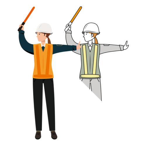 交通整理をする交通誘導員のイラスト-女性