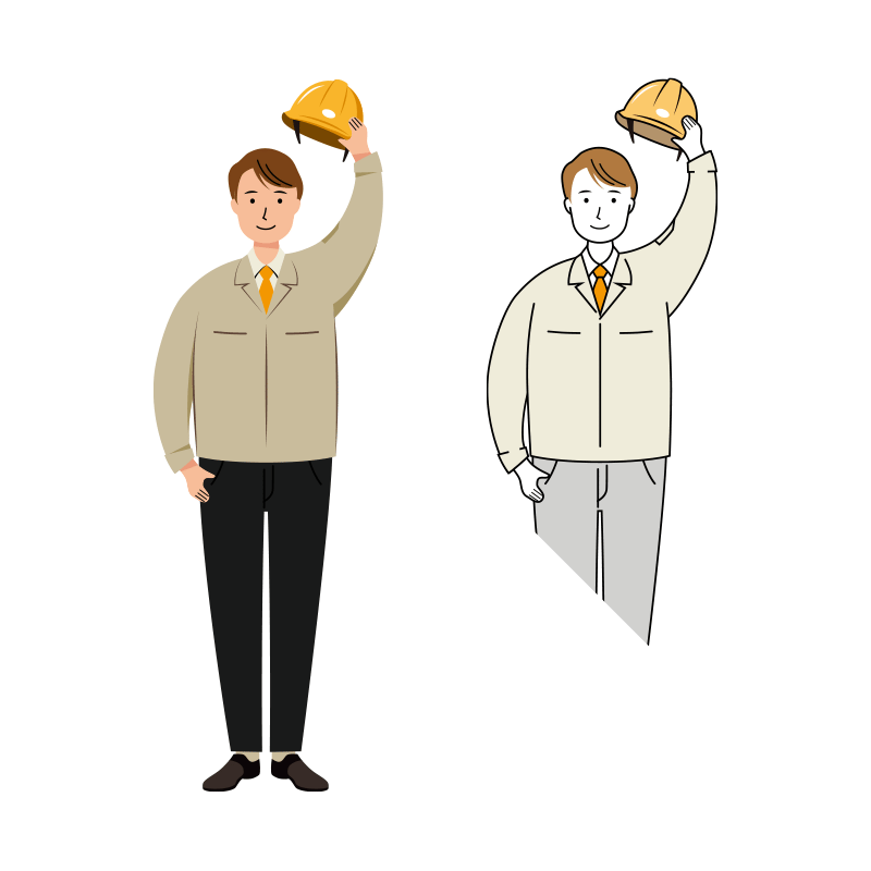 挨拶をする安全ヘルメット着用の現場作業員のイラスト
