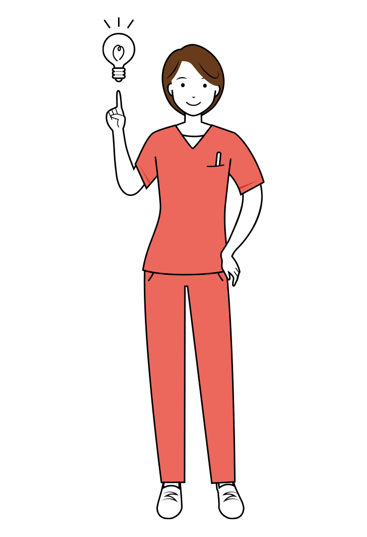 歯科衛生士 イラスト - 看護師・女性・ピンクスクラブ・ひらめき・線画