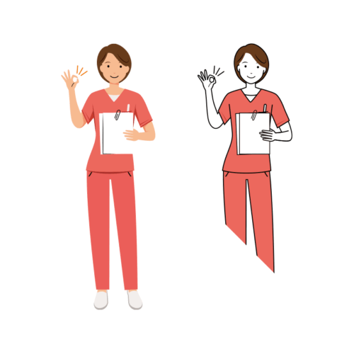 歯科衛生士 イラスト - 看護師・女性・ピンクスクラブ・OKサイン