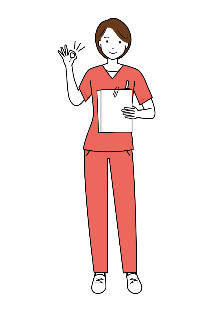 歯科衛生士 イラスト - 看護師・女性・ピンクスクラブ・OKサイン・線画